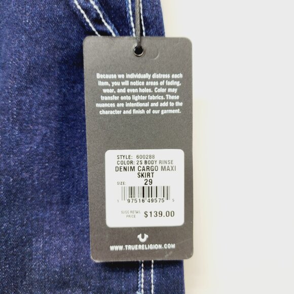 True Religion Rinse Dark Blue Denim Long Cargo Utility Skirt NWT Womens Size 29 - Picture 4 of 14